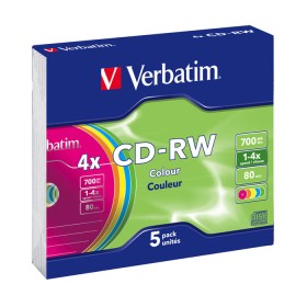 5 CD-RW  vierge 4x Verbatim 700Mo Color DatalifePlus en Slim case