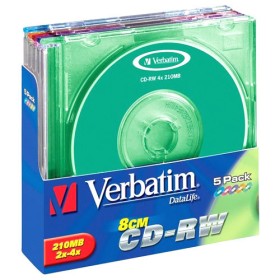 5 CD-RW vierge 4x Verbatim 210Mo 8cm Color en Jewel case
