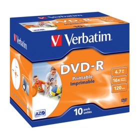 DVD-R 16x 4.7Go Printable Verbatim par 10 en Jewel case 10 pcs