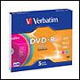 DVD-R 16x 4.7 go Verbatim Couleur par 5 en Boitiers Fins