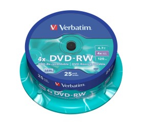 DVD-RW vierge 4x Verbatim 4.7Go Matt Silver en Spindle 25 pcs