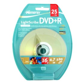 25 DVD+R vierge 16x Memorex 4.7Go Lightscribe en Spindle