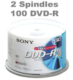 100 DVD-R vierge 16x Sony 4.7Go en Spindle de 50
